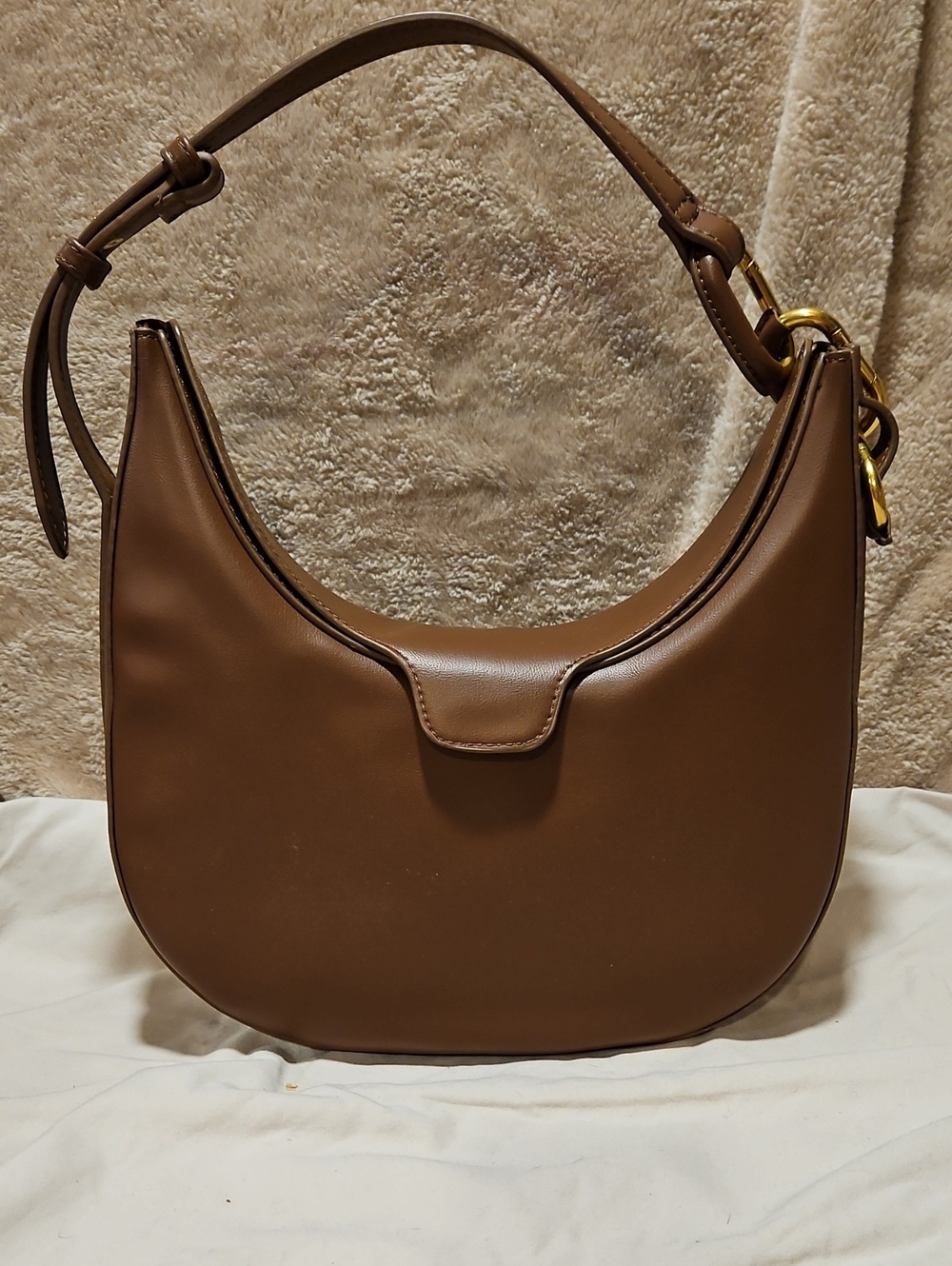 Madison West Tan Caramel Faux Vegan Leather Crescent Moon Shoulder Bag Boho